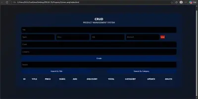 تطبيق ويب (CRUD) متخصص لإدارة بيانات المنتجات، يتيح للمستخدمين إضافة، عرض، تعديل، وحذف البيانات بشكل لحظي ومنظم.