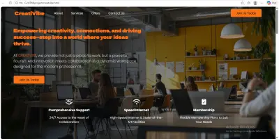 CreatiVibe: Modern Coworking Space Landing Page (UI/UX Design)