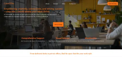 تصميم Landing Page عصرية ومتجاوبة لمساحة عمل مشتركة (CreatiVibe)