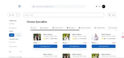 تصميم وتطوير منصة حجز أطباء مع نظام فلترة وبروفايل لكل طبيب