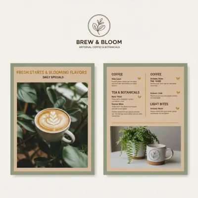تصميم منيو وهوية بصرية لمقهى Brew & Bloom
