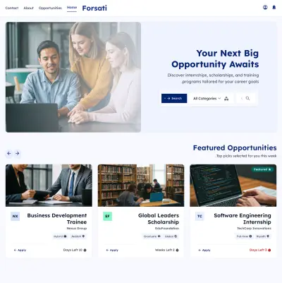 تصميم ui منصة رقمية متكاملة لعرض الفرص التدريبية والمنح