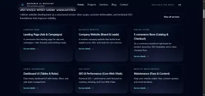 أبني مواقع شركات، صفحات هبوط، متاجر إلكترونية، ولوحات تحكم — بسرعة عالية وSEO تقني