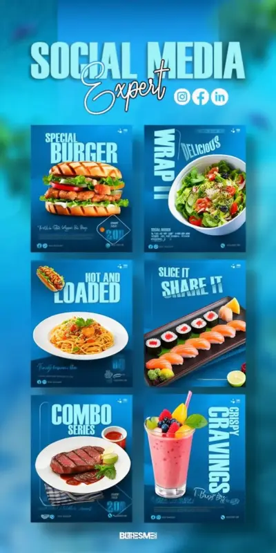 معرض تصاميم السوشيال ميديا لعلامة "Elite Eats" الغذائية