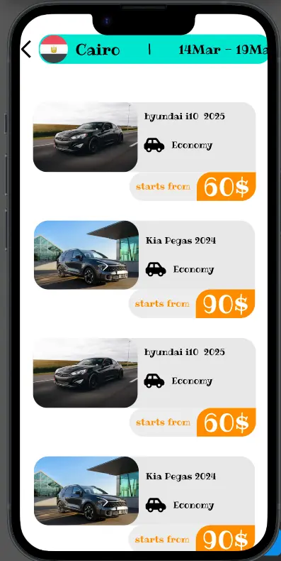 تصميم اجهة تطبيق لتأجير السيارات
