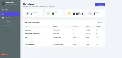 نظام إدارة مكتبة مع لوحة تحكم وإحصائيات (Library Management Dashboard)