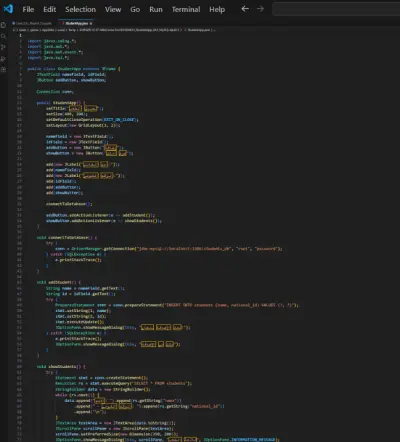 تطوير تطبيق إدارة طلاب باستخدام Java Swing وقاعدة بيانات MySQL