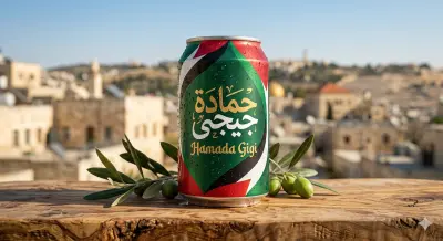 تصميم هوية بصرية متكاملة لمشروب "حمادة جيجي" بلمسة فلسطينية وذكاء اصطناعي