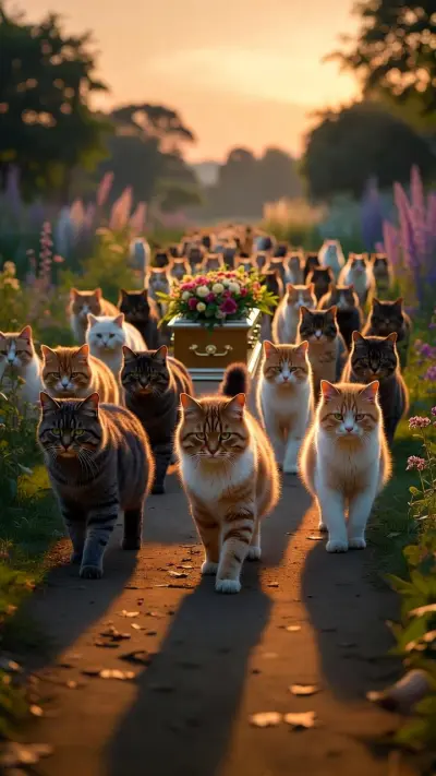 مجموعه من القطط حزينه علي موت صديقهم