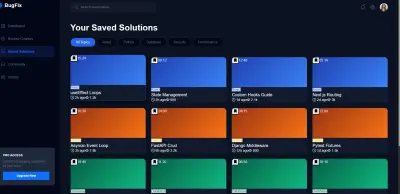 BugFix Dashboard – Saved Solutions Interface