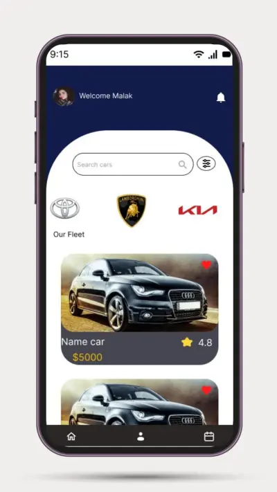 تصميم واجهة تطبيق تأجير سيارات (Car Rental App UI/UX Design)