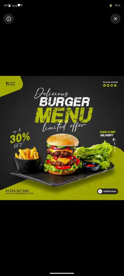 جرافيك دايزين تصميمات سوشيال ميديا، ومنيوهات مطاعم، منتجات، كورسات، كافيهات بأسعار مناسبة