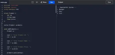 C++ Supermarket System with User and Manager Modes