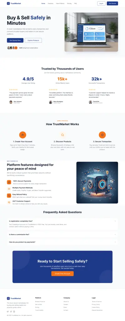 تصميم واجهة هبوط (Landing Page) لمنصة تجارة إلكترونية