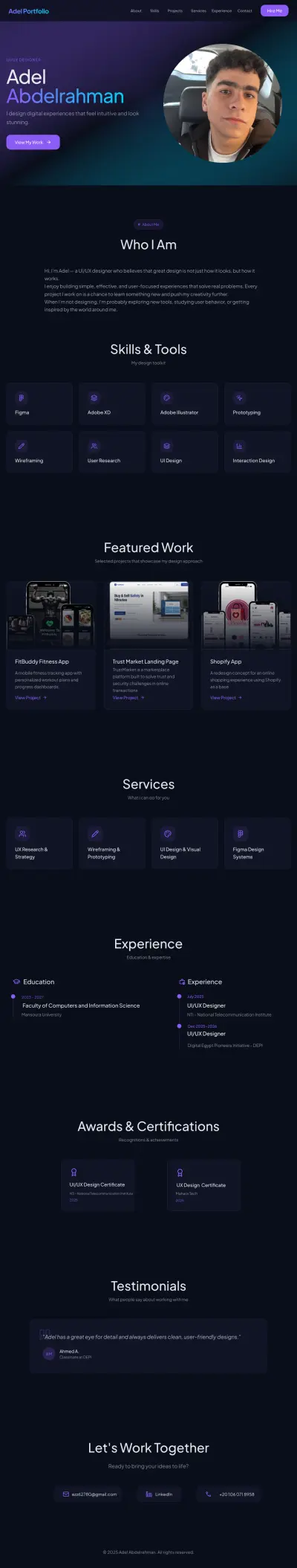 تصميم بورتفوليو شخصي لمصمم UI/UX