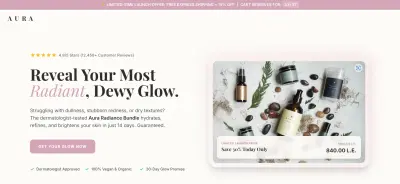 تصميم وتطوير صفحة هبوط (Landing Page) فاخرة لبراند العناية بالبشرة "AURA" | زيادة مبيعات وتحسين أداء