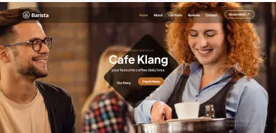 تطوير موقع متكامل لمقهى Barista | تصميم متجاوب بدقة Pixel-Perfect