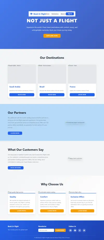 تصميم وتطوير موقع حجز طيران باستخدام HTML, CSS, JavaScript