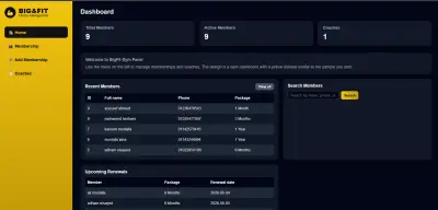 Gym Management System - إدارة الأعضاء والاشتراكات ولوحة تحكم كاملة