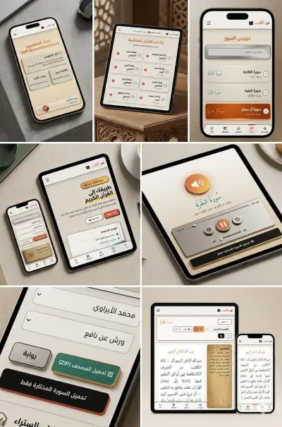 تطوير وبرمجة منصة "القرآن الكريم الشاملة" - تجربة مستخدم تفاعلية بكل القراءات