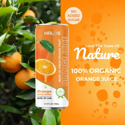 تصميم إعلان تجاري لمنتج عصير برتقال طبيعي - (HALOS Orange Juice)