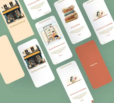 تصميم شاشات البداية والبدء في استخدام تطبيق المكتبة لبيع الكتب