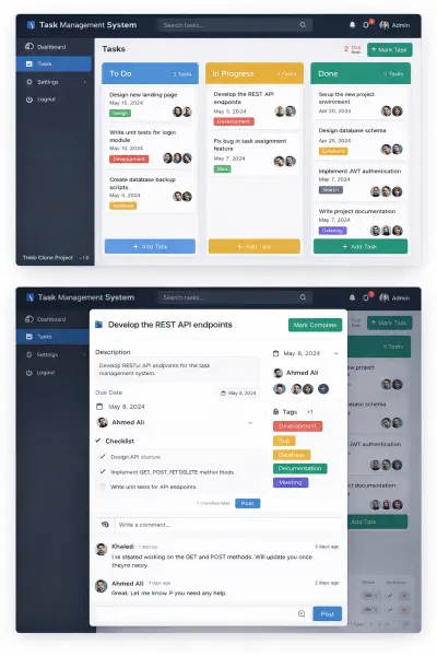 نظام إدارة مهام (Task Management System) مشابه لـ Trello باستخدام .NET