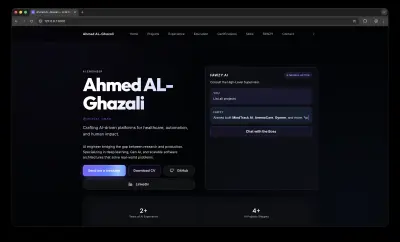 الموقع الشخصي: استشاري ذكاء اصطناعي ومطور ويب متكامل (AI Engineer Portfolio)
