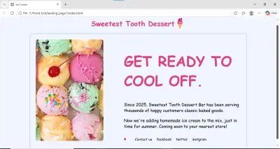 صفحة هبوط تفاعلية لمتجر حلويات (Ice Cream Landing Page)