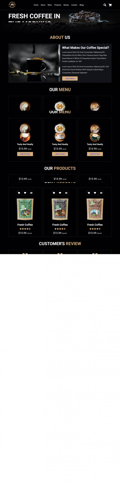 Design a coffee page using HTML and CAS, javascript