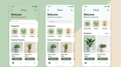 تصميم واجهة تطبيق موبايل لبيع النباتات الطبيعية (Fleur