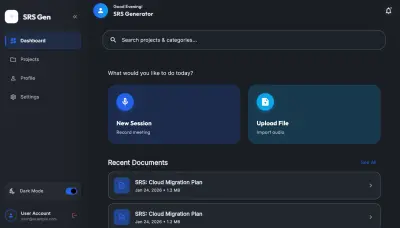 تطبيق ذكي لتحويل اجتماعات العمل إلى وثائق برمجية احترافية (SRS) باستخدام الذكاء الاصطناعي
