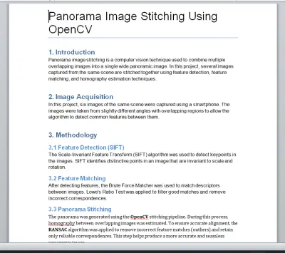 Panorama Image Stitching using OpenCV Project Report