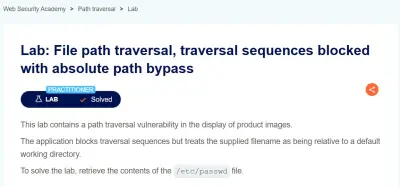 Lab: File path traversal, traversal sequences blocked with absolute path bypass