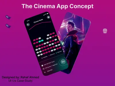 تصميم واجهه تطبيق حجز تذاكر سينما احترافي