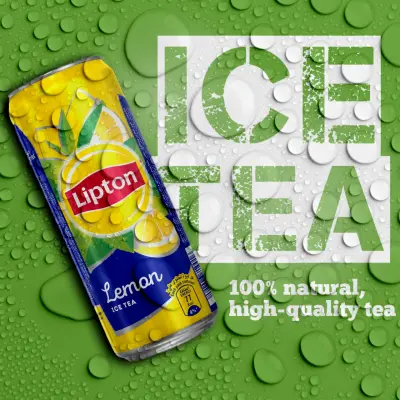 تصميم إعلان تجاري احترافي لمنتج مشروبات (Lipton Ice Tea Style).