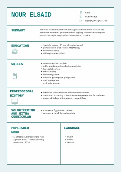 تصميم سيرة ذاتية أكاديمية وطبية (Academic & Medical CV Design