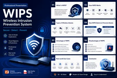 صورة العمل تصميم عرض PowerPoint احترافي عن WIPS (Wireless Intrusion Prevention System) بأسلوب بسيط وجذاب جاهز للعرض