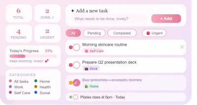 تطبيق ويب منظم مهام عصري بواجهة مستخدم جذابة وتفاعلية