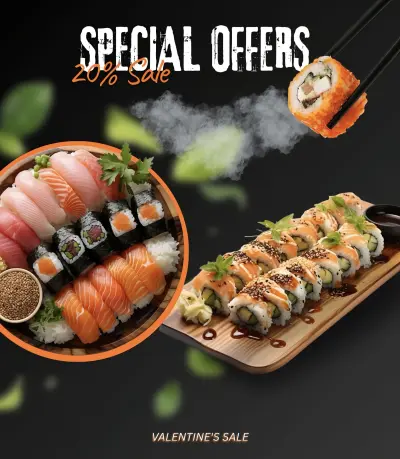 تصميم إعلان لمحل سوشي