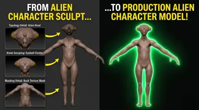تصميم شخصية ثلاثية الأبعاد (Alien Character) باستخدام ZBrush مع إخراج جاهز للإنتاج
