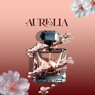 تصميم إعلان فاخر لعطر نسائي بطابع زهري أنيق | Aurelia Perfume Ad