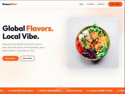 واجهة مستخدم (Front-end) لصفحة هبوط مطعم BazaarBites