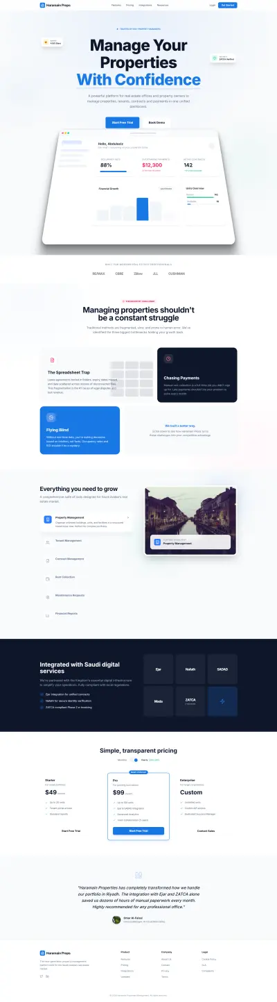منصة SaaS لإدارة العقارات والعقود والمدفوعات