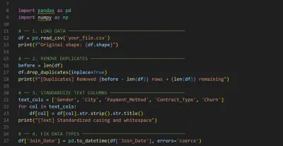 تنظيف ومعالجة بيانات باستخدام Python وتسليمها جاهزة للتحليل أو الـ Machine Learning