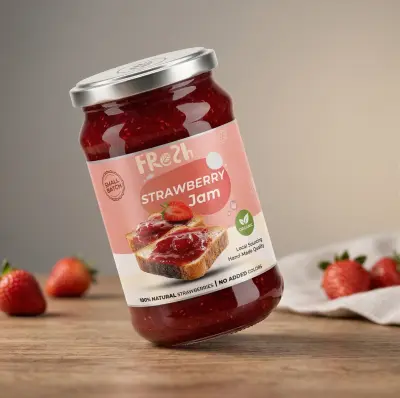 تصميم الهوية البصرية وتغليف المنتجات الغذائية | مربى الفراولة - Premium Food Packaging & Label Design | Strawberry Jam Brand