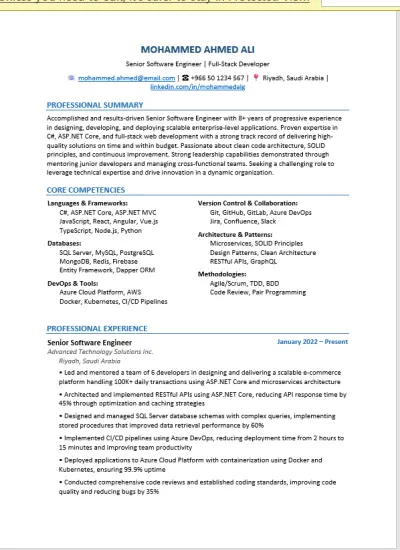 صورة العمل تصميم CV احترافي و ATS Friendly