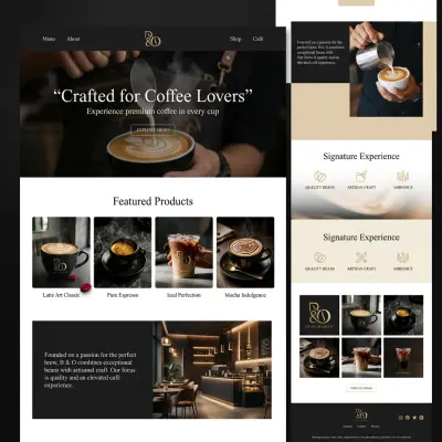 تصميم موقع إلكتروني احترافي لكافيه  اسمه : B&O Caffe