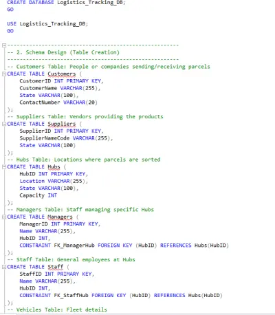 تصميم وتنظيف قاعدة بيانات لنظام تتبع الخدمات اللوجستية والشحن باستخدام SQL