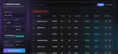 تصميم وبناء لوحة تحكم (Dashboard) متكاملة لإدارة المنتجات والمخزون (Front-End & UI/UX)
